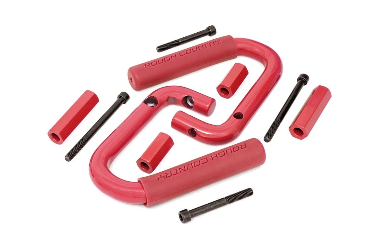 Jeep Wrangler Grab Handles - Front - Rough Country - Solid Steel - Red - '07-'18